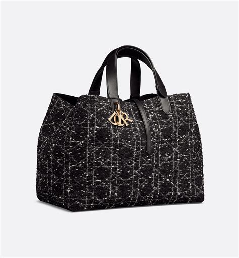 Sac Dior Toujours Large Tweed noir à motif Cannage 